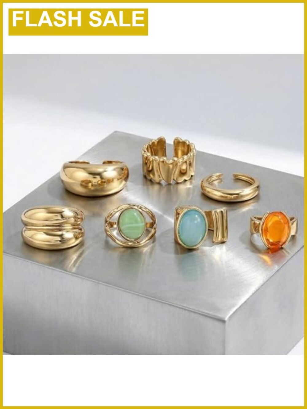 7pc Adjustable Stackable Rings Set Chunky Statement Women's Jewelry - Picture 4 of 6